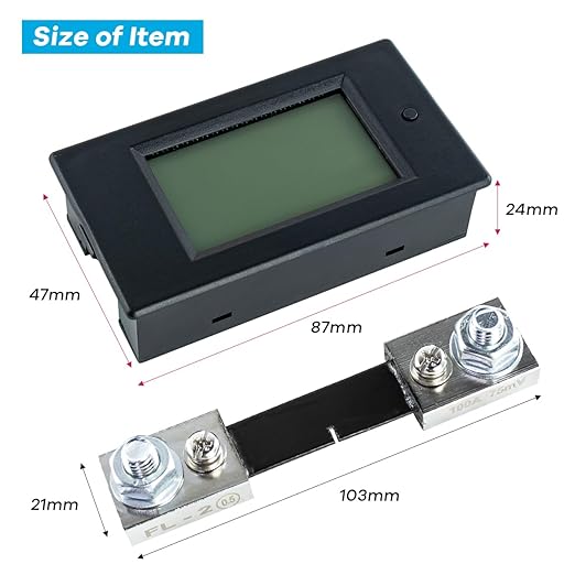 DC 6.5-100V 0-100A LCD Display Digital Power Monitoring Meter Voltage Current Power Energy Meter Ammeter Voltmeter Multimeter with 100A Current Shunt
