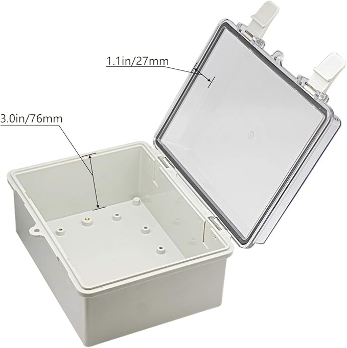 Zulkit 2pcs Junction Box ABS Plastic Dustproof Waterproof IP65 Electrical Boxes Hinged Shell Outdoor Universal Project Enclosure Clear Cover with 2 Cable Glands 8.7 x 6.7 x 4.3 inch (220x170x110 mm)