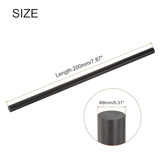 MECCANIXITY Carbon Fiber Rod, 8mm x 200mm Carbon Rod Bar for RC Plane DIY Craft Kite Wing Tube Quadcopter Arm Repair Pack of 10