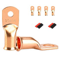 4 PCS Battery Terminal Connectors, Battery Cable Ends Lugs, 2/0 Gauge Wire Connectors, 2/0 AWG 1/4" Stud Ring Terminals, Copper Wire Lugs with Heat Shrink Tubing.