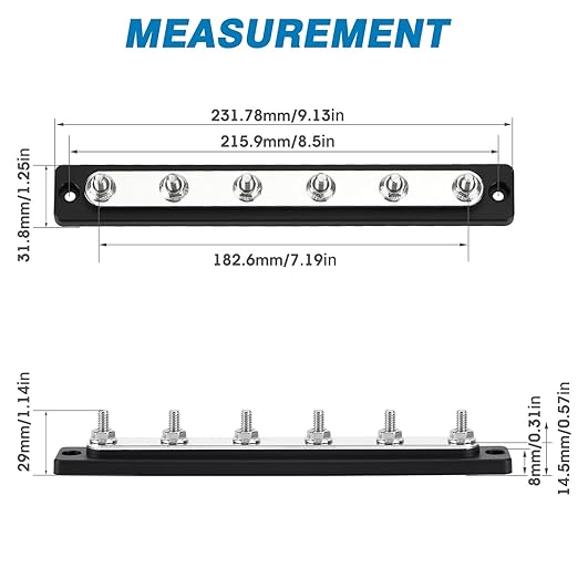 GLOSO Common Busbar 3/8” Power Distribution Block Marine Bus bar Battery Terminal Distribution Block 150 Amp Rating 6P