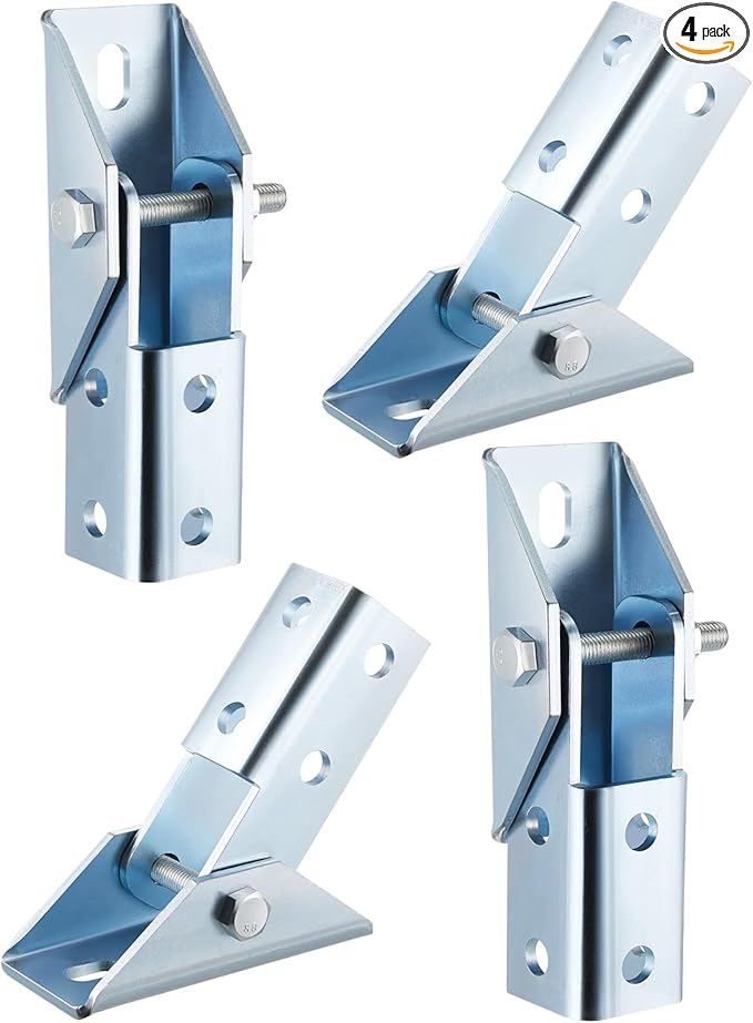 4 Pcs Adjustable Brace Fitting, Fit for 1/2" Bolt in 1-5/8" Strut Channel, Solar Panel Bracket Base 8 Hole Wing 180 Degree Turn Joint Connector Bracket for Mounting and Supporting Solar Panel