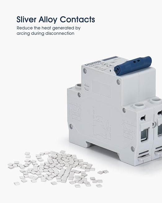 DC Miniature Circuit Breaker, 2 Pole 600V 25 Amp Isolator for Solar PV System, Thermal Magnetic Trip, DIN Rail Mount DC Disconnect Switch C25