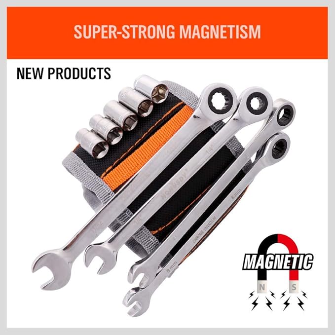 HORUSDY Magnetic Wristband, Stocking Stuffers, Gifts for Men, Premium Tool Belt for Holding Screws Nails Drill Bits with Powerful Magnets, Cool Gadgets, DIY, Valentine’s Day, for Dad