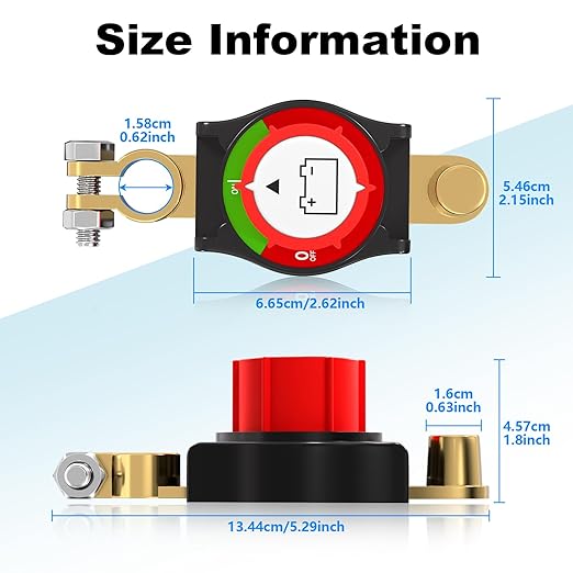 Heavy-Duty Top Post Battery Disconnect Switch, 12-48V Negative On/Off Kill Switch for Cars, RVs, Boats, and Solar Panels - Universal Fit with .67in & .83in Terminal Blocks