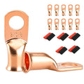 10 PCS Battery Terminal Connectors, Battery Cable Ends Lugs, 2 Gauge Wire Connectors, 2 AWG 3/8" Stud Ring Terminals, Copper Wire Lugs with Heat Shrink Tubing.