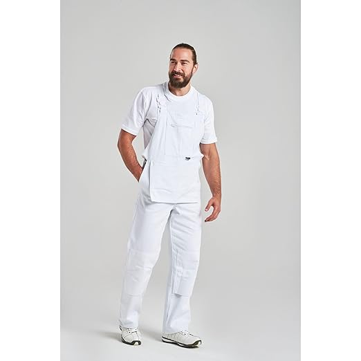 Portwest S810 Bolton White Cotton Painters Bib Overalls with Knee Pad Pockets, X Large