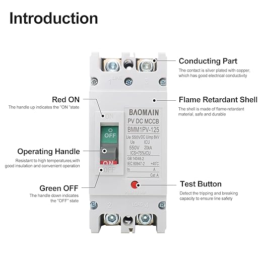 Baomain 80A DC Circuit Breaker 2 Pole 550V, Moulded Case Battery Disconnect Switch for Off-Grid Solar System, Marine Boat Trolling Motor, RV ATV Trailer BMM1PV-125 (80 Amp)