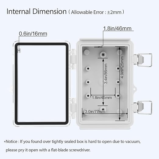 LeMotech Electrical Box, IP67 Waterproof Hinged Clear Cover Stainless Steel Latch Junction Box, ABS Plastic Electrical Enclosure with Mounting Plate,Wall Brackets, Cable Glands,5.9"x3.9"x2.8",Grey