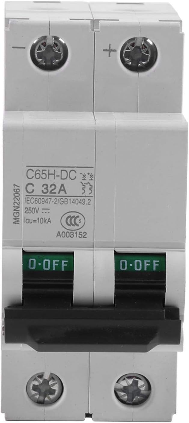 Tyenaza Solar Breakers,250V DC 2P DC DIN Rail Breaker Low-Voltage Miniature Air Circuit Breaker Solar Energy Switch Used for Solar Panels Grid System(63A)