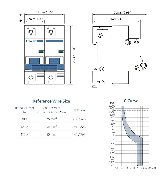DC Miniature Circuit Breaker, 2 Pole 500V 125 Amp Isolator for Solar PV System, Thermal Magnetic Trip, DIN Rail Mount, High Current DC Disconnect Switch MCB 2P C125