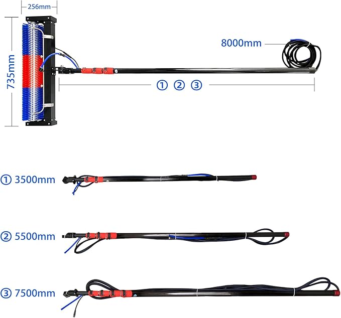 Solar Panel Cleaning Roller Brush, 24FT Adjustable Window Cleaning Brush and Pole, Automatic Solar Panel Brush, Rotating Cleaning Brush, Wash Brush with Lithium Battery and Power Converter