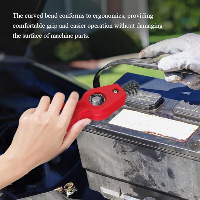 4 in 1 Car Battery Cleaning Brush, Battery Terminal Brush, Anti-Rust Auto Battery Cleaner with Steel Wire, Car Accessories Vehicle Machine Parts Cleaning Tools Fit for Auto Marine (Red)