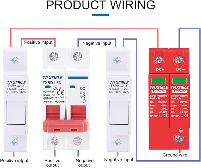 Surge Protective Arrester Device Rail Installation 2P DC SPD 1000V 600V Photovoltaic Lightning Protector House Surge Protective Low-Voltage Arrester Device 40KA (DC 1000V)