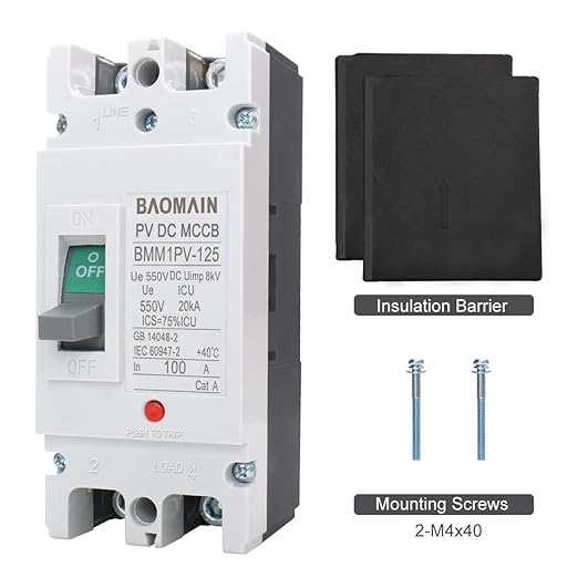 Baomain 100A DC Circuit Breaker 2 Pole 550V, Moulded Case Battery Disconnect Switch for Off-Grid Solar System, Marine Boat Trolling Motor, RV ATV Trailer BMM1PV-125 (100 Amp)