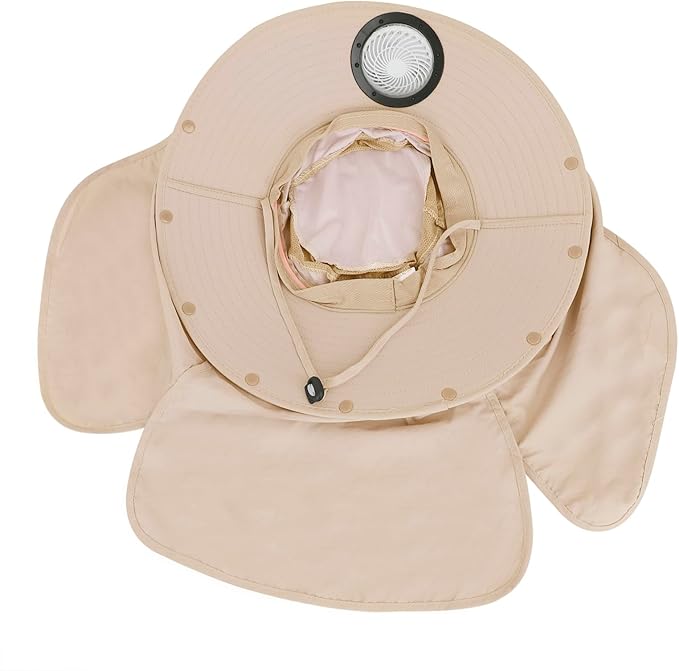 Extra Wide Brim Solar Fan Hat, Mens Fishing Hat with Fan, Neck Flap Sun Hat, UPF 50+ Solar Powered Cooling Cap Fisherman Hats