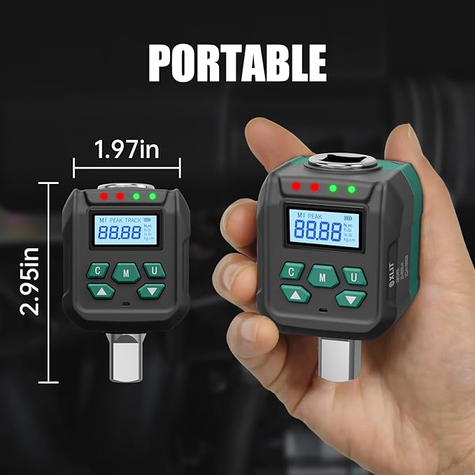 1/2" Digital Torque Adapter Set with Socket Adapters (1/4", 3/8") - 5-99 ft-lb, ±2% Accuracy, Buzzer & LED Alerts, Working with Ratchet Wrench, Breaker Bar - Automotive, Motorcycle & Car Repair