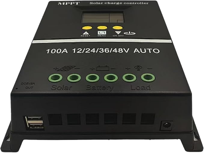 60A Solar Charge Controller MPPT 12/24/36/48V Solar Panel Charge Controller Automatic LCD Display Dual USB Regulator Intelligent Regulator Solar (Black)
