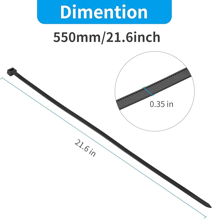 XINGO 22 inch Black Zip Ties Heavy Duty 100Pack, 200 LBS Ultra Strong Plastic Wire Ties, Large Cable Ties Extra Long Tie Wraps, Indoor and Outdoor UV Resistant