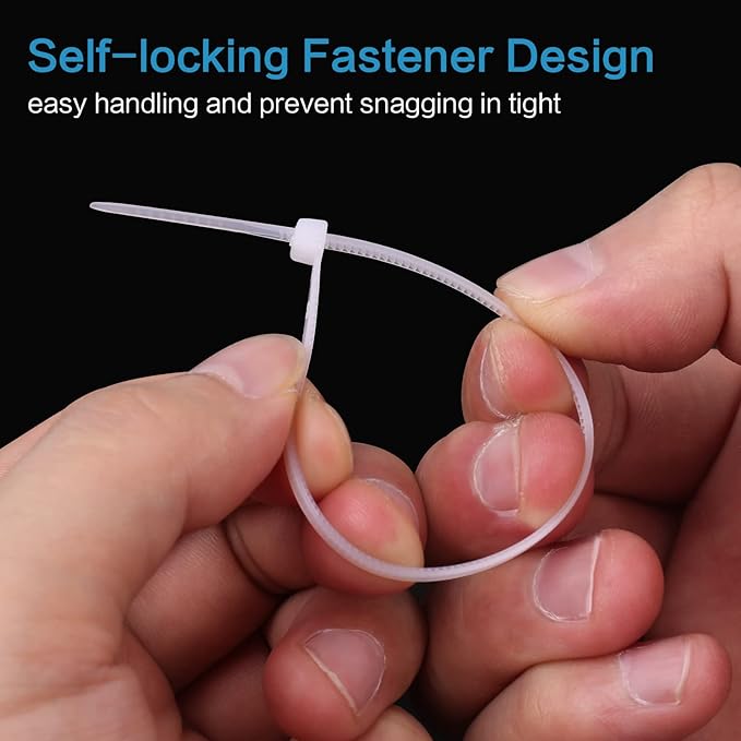 1000 Pcs White Zip Ties, 4 Inch Small Clear Self-Locking Nylon Cable Ties, Plastic Premium Thin Wraps Wire Ties for Indoor and Outdoor