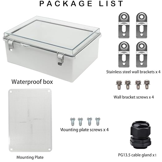 Waterproof Electrical Box, IP67 Junction Box Stainless Steel Latch Hinged Clear Cover Project Enclosure with Wall Bracket 14.6" x 10.6" x 5.9"