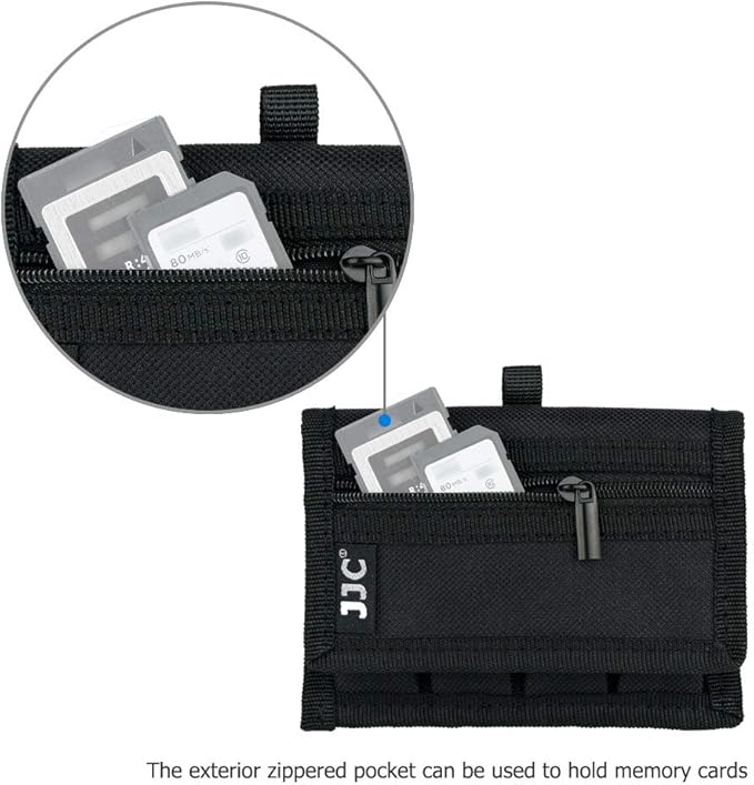 JJC Polyester 18650 Battery Pouch Case for 4PCS 18650Battery with Extra Zipped Pocket, Hoop&Loop Closure Design 18650 Battery Storage Organizer, Water-Resistant and Easy Carrying with Carabiner