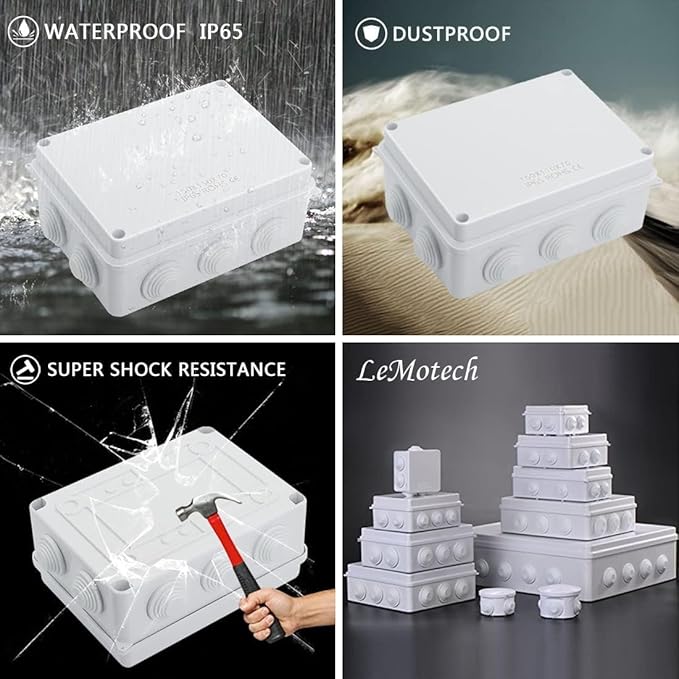 LeMotech ABS Plastic Dustproof Waterproof IP65 Junction Box Universal Electrical Project Enclosure White 5.9 x 4.3 x 2.8 inch (150 x 110 x 70 mm)(Pack of 2)