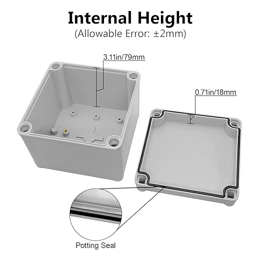 LeMotech Junction Box IP67 Waterproof Dustproof ABS Plastic Project Box for Electrical Outdoor Enclosure Gray 4.9 x 4.9 x 3.9 inch (125 x 125 x 100 mm),2 Pack