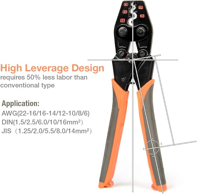 iCrimp Non Insulated Terminal Crimper, AWG 22-6 Ratchet Wire Crimper Tool for Battery Cable Terminal, Copper Butt Connector, Splice Wire Connectors