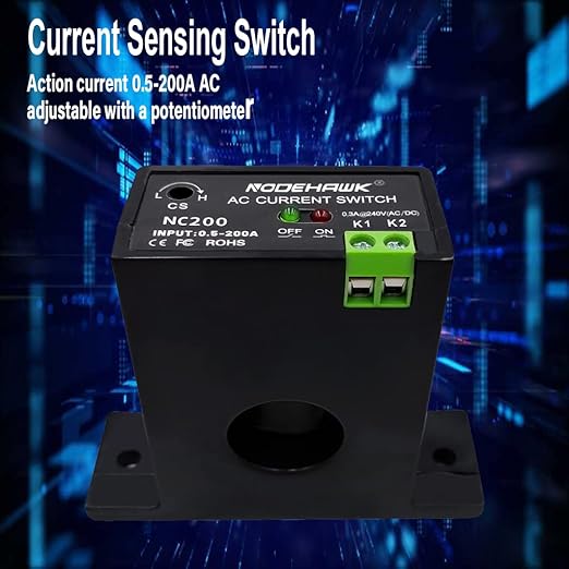 AC Current Sensing Switch 0-200A Normally Closed Current Sensor Monitoring Relay (NC200)