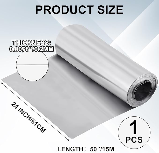 Ripeng 50 Feet 24'' x 50' x 0.0078'' Aluminum Flashing Roll Roof Flashing for Roof and Garden Preventing Roofing Stains Strip for Moss and Mildew Prevention (1 Roll)