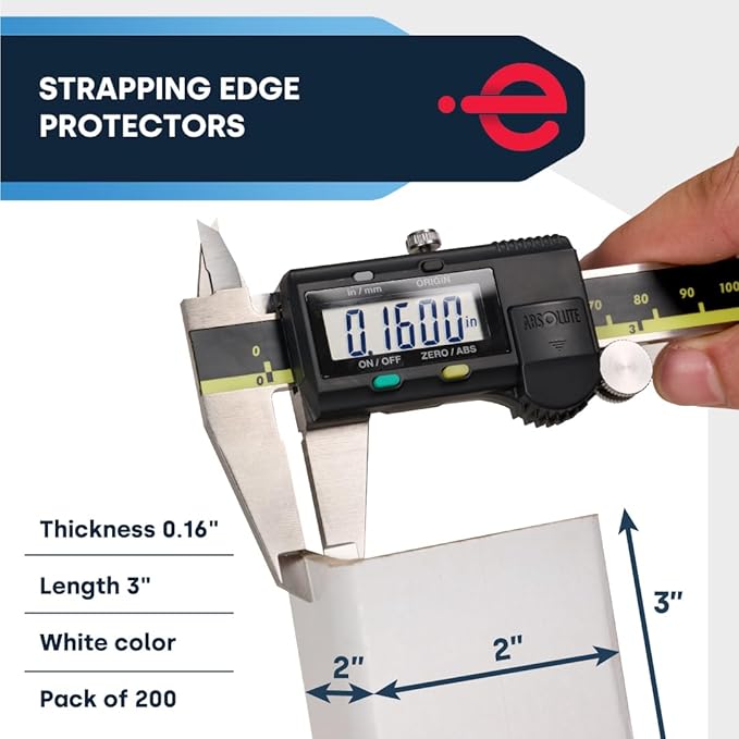 ESK Packaging® Strapping Edge Protectors, 2"W x 2"D x 3”L, Medium Duty, White, Cardboard Corners for Shipping, 200/Pack