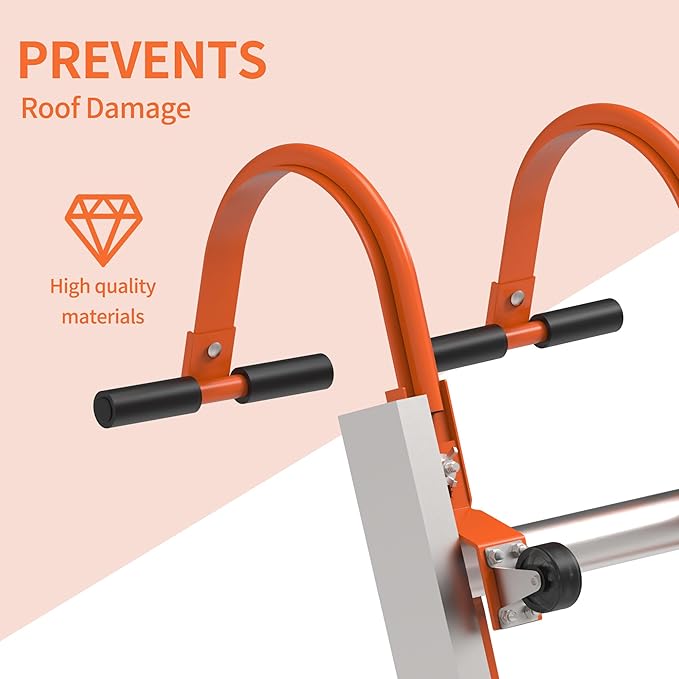Ladder Roof Hook 2 Pack with Wheel Heavy Duty Steel Ladder Stabilizer, Roof Ridge Extension, Wheel Rubber and Rubber Grip T-Bar for Damage Prevention, for Damage Prevention,Able to Bear 500 Pounds