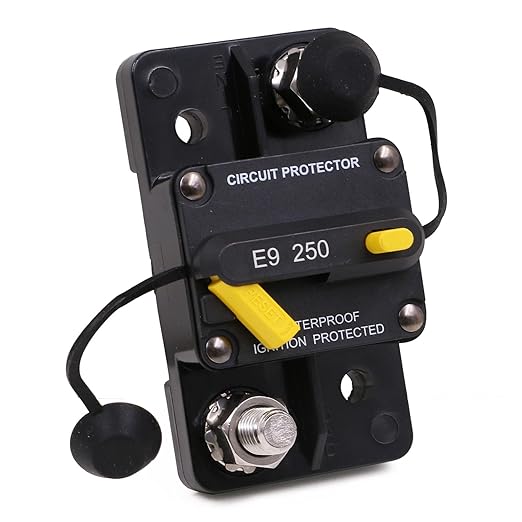 Heavy Duty 3/8"(M10) Studs Circuit Breaker 12V-48V 250A High Current with Manual Reset Switch for Car Audio Truck RV Travel Trailer Boat Marine Solar DC System Motors, 250Amp, UL, Waterproof