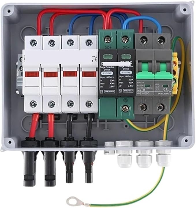 CAARLA Solar Combiner Box 600V 2 in 1 Out Solar photovoltaic PV Combiner Box with Protection DC Fuse MCB SPD Box IP65(DC Fuse 20A)