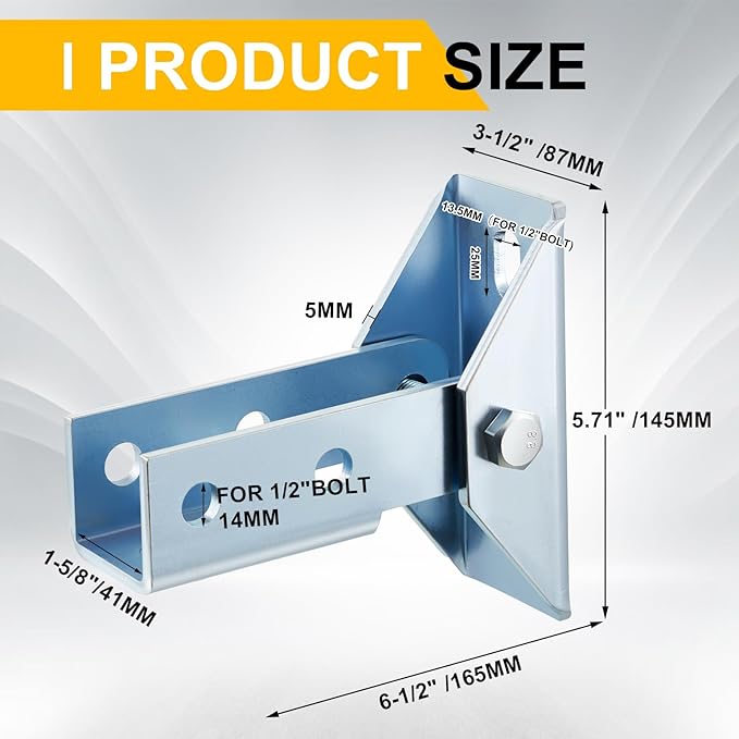 4 Pcs Adjustable Brace Fitting, Fit for 1/2" Bolt in 1-5/8" Strut Channel, Solar Panel Bracket Base 8 Hole Wing 180 Degree Turn Joint Connector Bracket for Mounting and Supporting Solar Panel