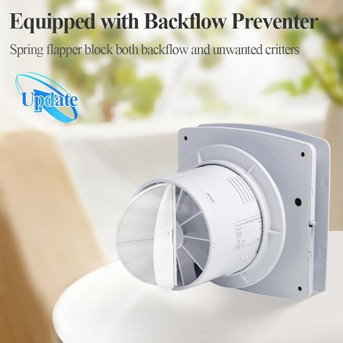 WiseWater Bathroom Exhaust Fan, 110V ac 56CFM 34 dB 4” Duct 6" Panel Extractor Fan, Ceiling&Wall Mounted Ventilation Fan for Bathroom, Laundry Room, Bedroom, Office