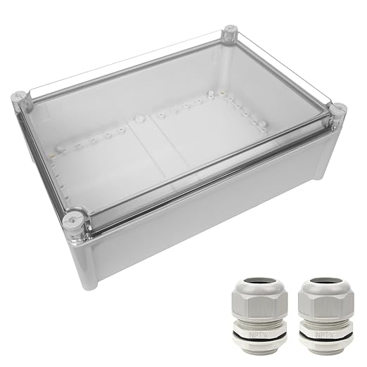LeMotech Junction Box IP67 Waterproof Dustproof Electrical Box Project Box DIY Enclosure Gray with Transparent Clear Cover, External Size 15x11x5.1in (380x280x130mm)