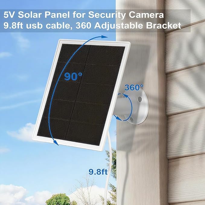4 Pack Solar Panel for Ring Security Camera, Premium 5V USB Solar Panel Charger IP65 Waterproof, Compatible with Outdoor Rechargeable Battery Powered Cam, 9.8ft USB Cable, 360 Adjustable Bracket