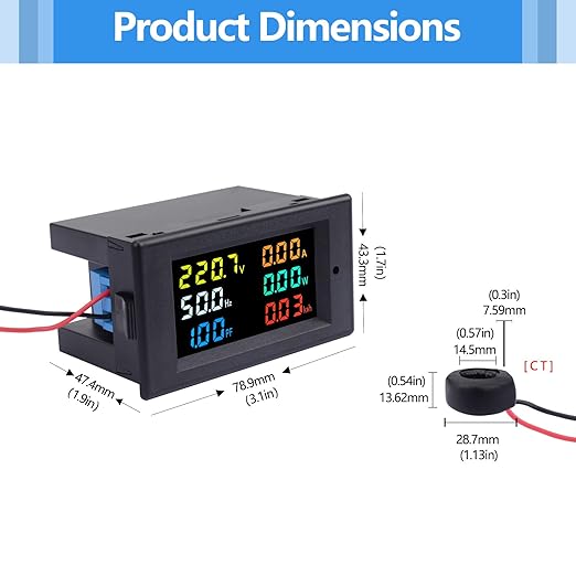 AC Power Meter, 40-300V 100A Digital Multimeter with Color LCD Display, Voltage Current Power Factor Frequency Energy Monitor, Ammeter Voltmeter Tester for 110V/220V, Volt Amp Watt Detector Panel