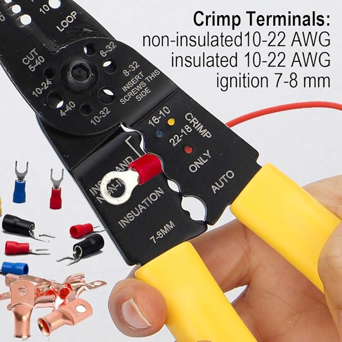 DOWELL Wire Stripping Tool Wire Stripper Crimper Cutter Multifunction 8 Inch 10-22AWG