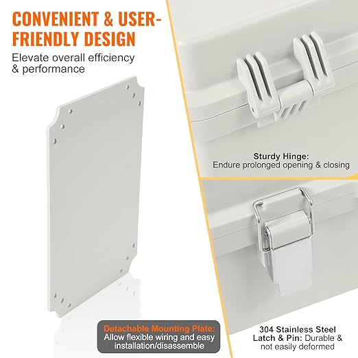 VEVOR Weather-Resistant Junction Box, Dimensions: 11.81 x 7.87 x 7.08 inches, Crafted from Durable ABS Plastic with a Secure Hinged Lid and Stainless Steel Lock, IP67 Rated for Superior Dust and Wa