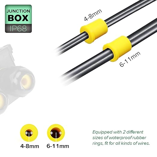 2 Way Electrical Junction Box, La Vane IP68 Waterproof 2 Way Cable Connector Lighting Connector Electric External Coupler, Cable Gland Ø 5-12mm
