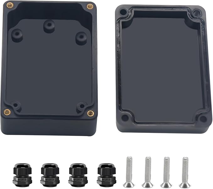 Project Box ABS Black Electrical Boxes IP67 Outdoor Waterproof box Electronic Junction Box Power Enclosure with Cable Glands for DIY Project 3.3x2.3x1.3inch(83x58x33mm)