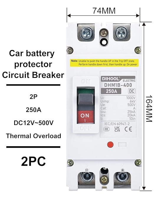 DIHOOL Battery DC Disconnect Switch, 250 Amp DC Breaker for Main Power, Solar, UPS, Power Station