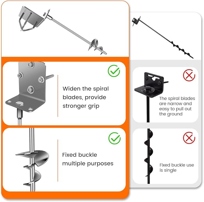 Ground Anchors Shed Anchors 14" Set of 2 Trampoline Stakes Screw in Heavy Duty Mobile Home - Storage Shed Anchor Kit - Playset Swing Anchors - Stakes for Fence,Carport,Garden (Silver, 2 x 14in)
