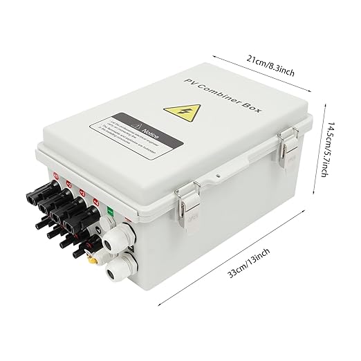 4 String Solar Combiner Box PV Combiner Box with 10A Rated Current Fuse, Surge Protective Device and 63A Air Circuit Breaker for On/Off Grid Solar Panel System (4 String)