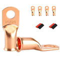 4 PCS Battery Terminal Connectors, Battery Cable Ends Lugs, 2/0 Gauge Wire Connectors, 2/0 AWG 3/8" Stud Ring Terminals, Copper Wire Lugs with Heat Shrink Tubing.