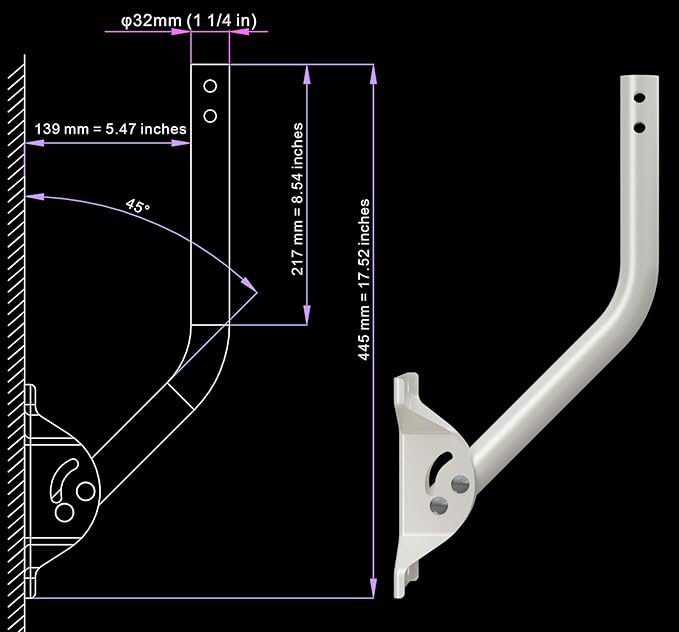 Universal Adjustable Mounting Pole, Steel J-Mount for Attic Outdoor Roof Wall Installation, Weatherproof Mast Pole, Mounting Bracket and Hardware Included (Diameter 1 1/4", Length 16 1/2", White)
