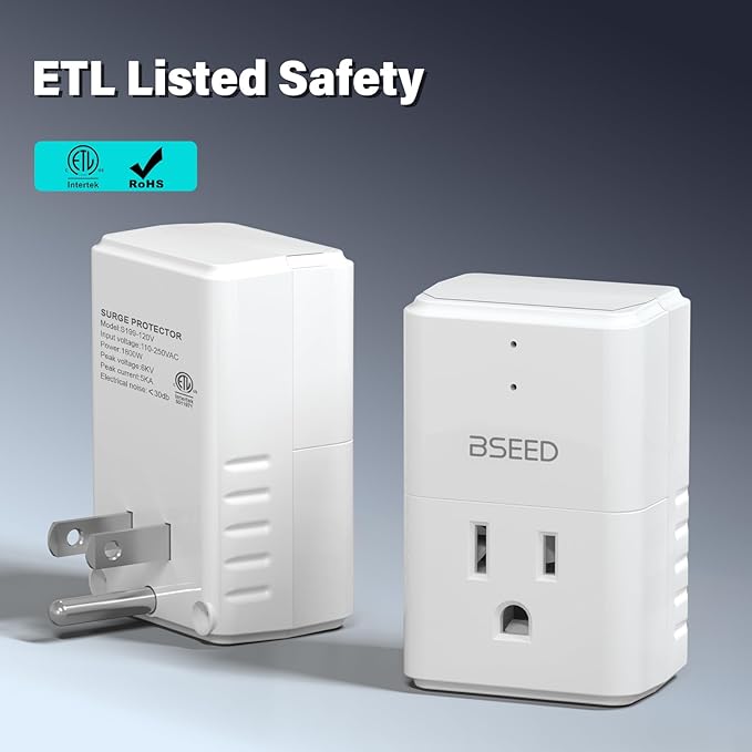 [ETL Listed] BSEED 1875W Single Outlet Surge Protector, Mini Surge Protector for Refrigerators, PC, TV, Xbox Series X, PS5 and Home Appliances, Voltage Protector with LED Indicators,15A, 2 Pack